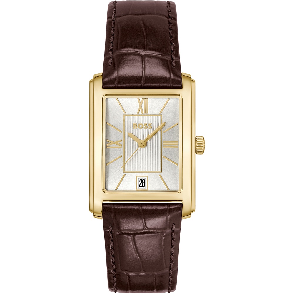 Montre Boss dorée cuir brun
